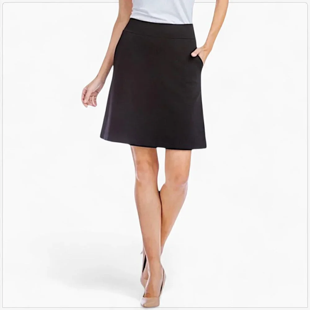 Fishers Finery Black Ponte Knit A-Line Skirt Stretch with Pockets NWT NEW L